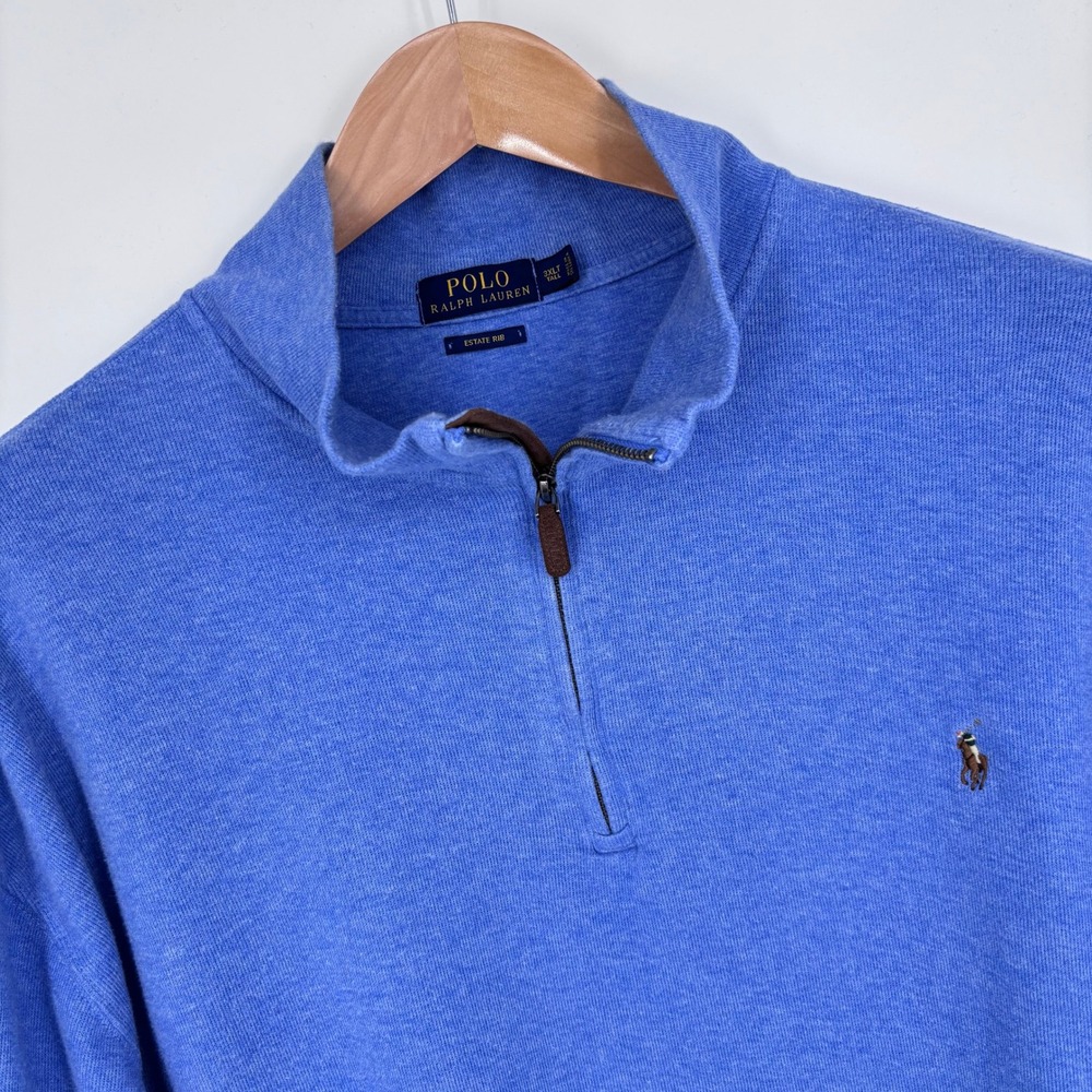 Polo Ralph Lauren Estate Rib 1/4 Zip Pullover Mens 3XLT Blue Heathered Sweater